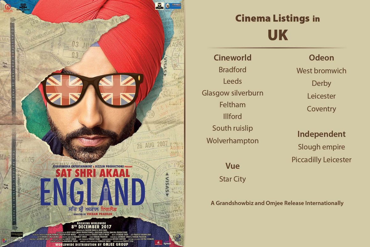 Punjab2000music's tweet photo. #SatShriAkaalEngland #WorldWide #Cinema Listing starring @AmmyVirk @Monica_Gill1 music by @jatindershah10 Releasing tomorrow #Friday 8th Dec #UK #australia #USA #canada #newzealand #Omjee #GrandShowBiz @Sarbjit13 https://t.co/LZIYDaIjxM