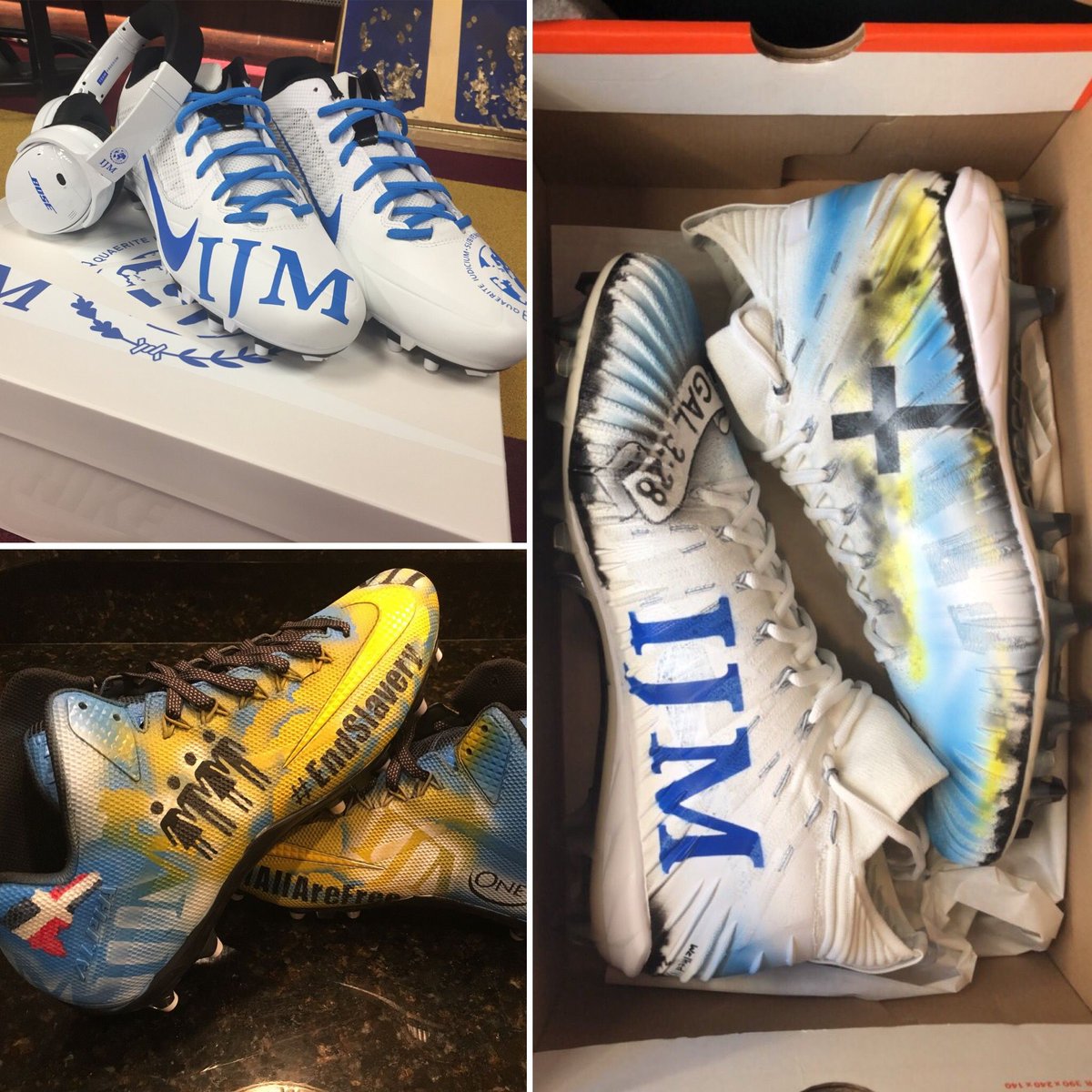outreach_2015's tweet photo. Grateful to have a group of NFL players support the cause we have passion for this past weekend. 
Every cleat tells a story.  
#mycausemycleats  #endslavery #letsendthis 

https://t.co/0U6BXlNRpG https://t.co/3L0uPQPm8w