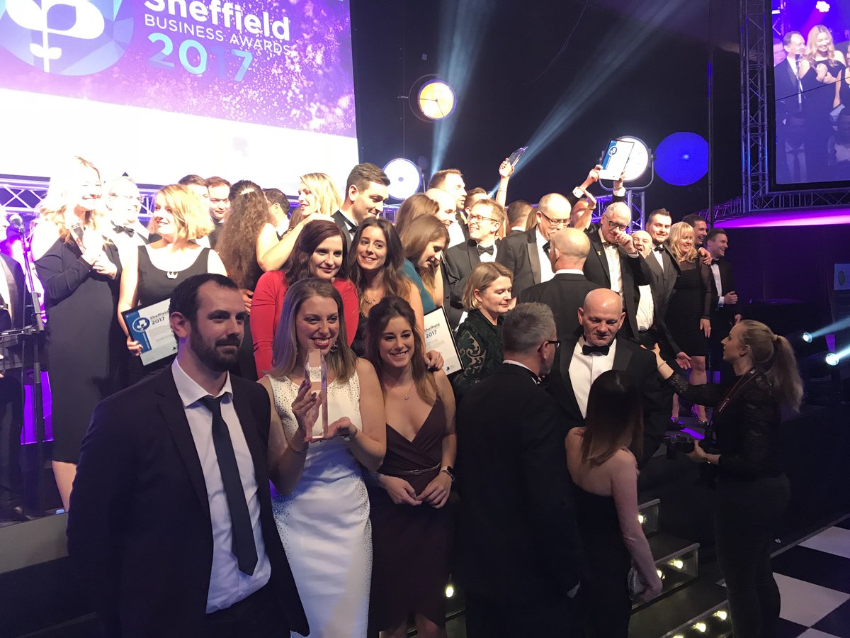 sheffchamber's tweet photo. All the award winners at Sheffield Business Awards 2017 take to the stage .  Well done to all the winners and everyone who received a nomination at tonight's awards  #SBA2017 https://t.co/PIC1u9dwYP