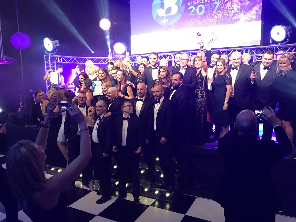 sheffchamber's tweet photo. All the award winners at Sheffield Business Awards 2017 take to the stage .  Well done to all the winners and everyone who received a nomination at tonight's awards  #SBA2017 https://t.co/PIC1u9dwYP