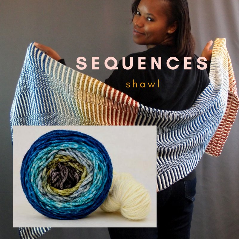 Knitcircus's tweet photo. Coming Friday! Sequences shawl kits pair a gradient colorway with a solid neutral yarn. Show here is Thanks for All the Fish and Creamy Sheep. #kniticircus #knitcircusyarns #sequencesshawl #sequenceknitting #knitters #yarn #gradientyarn #lys #localyarnstore https://t.co/i3IHdHFGLO