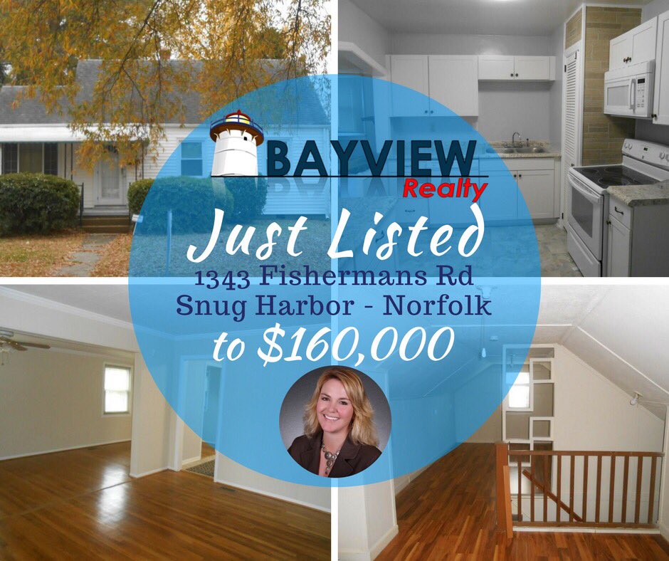 BayviewRealtyCo's tweet photo. #justlisted - 1343 Fishermans Rd, Snug Harbor, Norfolk, $160,000

Move in Ready, be home for Holidays. Freshly painted, New kit w/newer appls. Hrdwd flrs main level &amp; wood laminate up. Lg living area w/a Dining Area. Call @brindagriffin 757-406-4872,  @bayviewrealty 757-588-3000 https://t.co/Whj42xW3vV