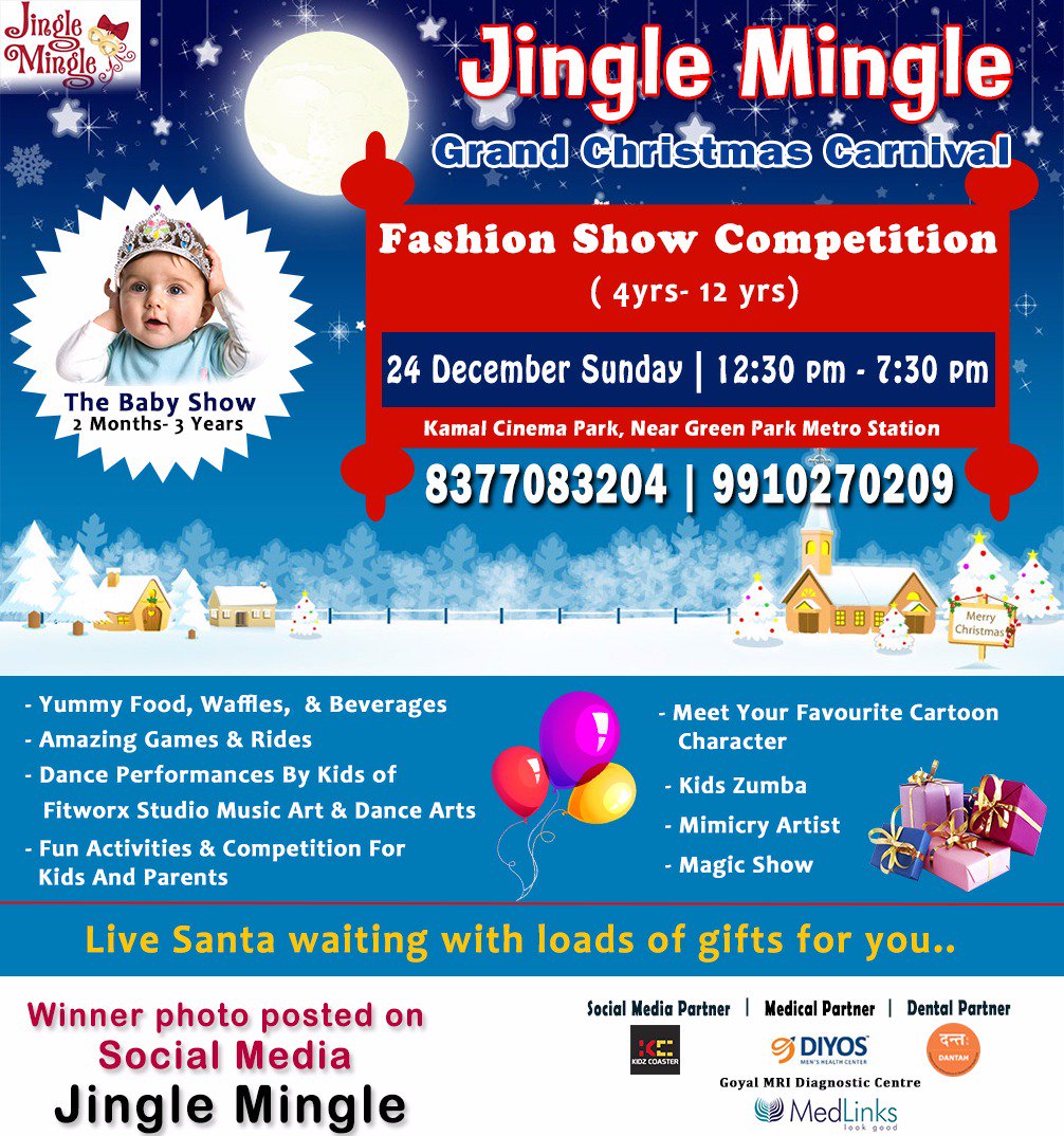 _jinglemingle's tweet photo. Welcome to the #Jingle_Mingle #Christmas #Carnival!! Join us at the Kamal Cinema Park, Near Green Park Metro Station for a holiday experience of #fun, #fashion and more.

For more information: +91 9910-270-209, +91 8377-083-204   or message me on FB @jinglemingles https://t.co/JS05TgIA3u