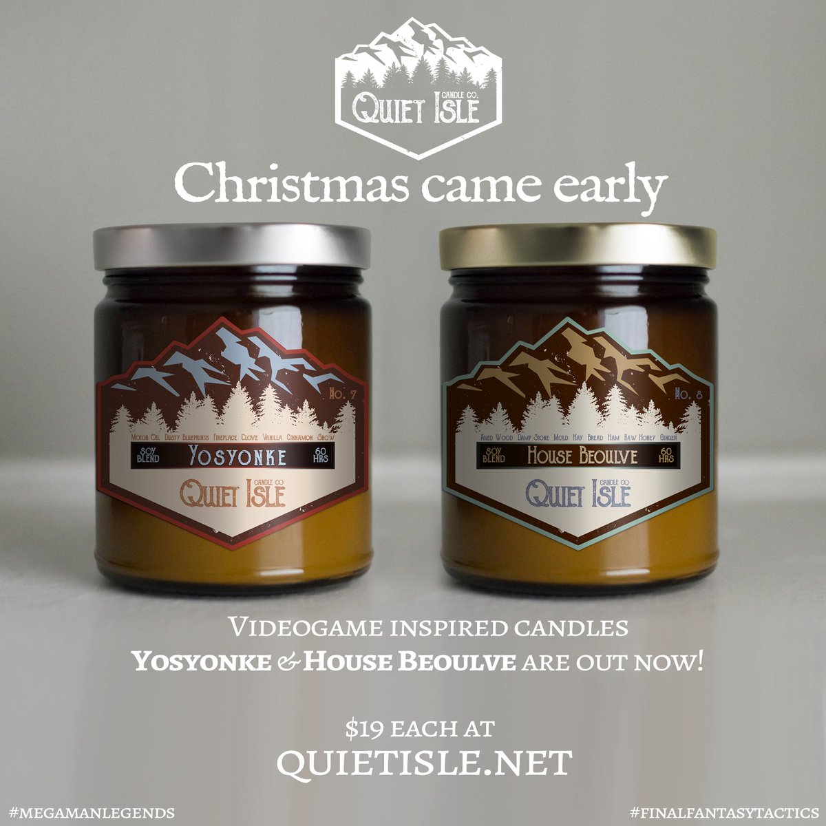 Our videogame inspired winter candles are out now at quietisle.net! #megamanlegends #finalfantasytactics #gamer #videogames #candle #VideoGamesChristmas