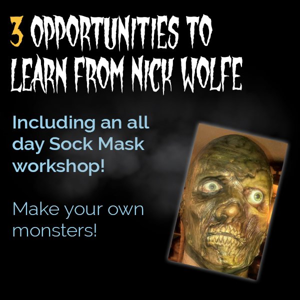 hauntcon's tweet image. For day 3 of #13DaysofHAuNTcon you have 3 CHANCES TO LEARN FROM NICK WOLFE. Attend his one hour sessions The Art of Face Painting and Face Paint Freaks or take a deep dive into Sock Mask making on Monday, January 15. Learn more on the full day session: bit.ly/2i4A5GN