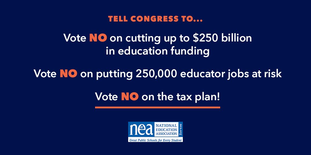 NEAToday's tweet photo. Remember that devastating #GOPTaxBill approved in the middle of the night? Final negotiations are underway with a final vote as early as next week. We need you to contact Congress today! Demand they vote NO on the tax plan.#OutOfMyPocket  https://t.co/H2HdAEN9oR https://t.co/XsLMasUPwd