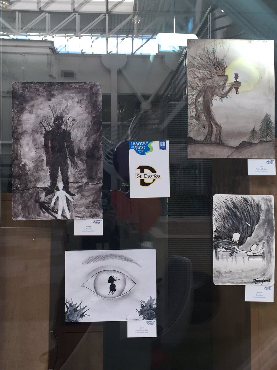 Wonderful art from Grade 7/8 at DSBN art show. Inspired by our global read aloud book 'A Monster Calls'. @StDavidsSch @dsbn @globalreadaloud