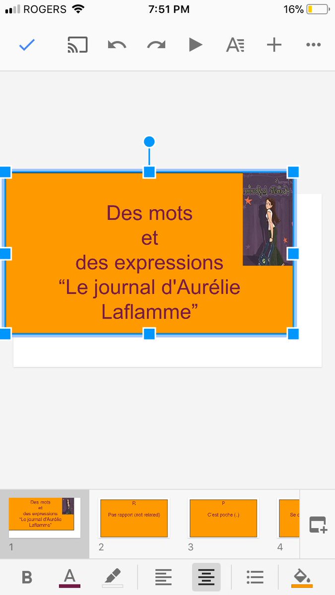 Mme_DLL's tweet photo. Nous lisons « le journal d’Aurélie Laflamme » tout en créant une banque de mots et d’expressions. #googleslides @GoogleForEdu @TDSB_fsl @TDSB_AT @CosburnMS #Room225 https://t.co/bnTk0dNKLu