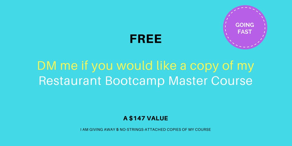 startgrowmaster's tweet photo. First 5 direct messages to us will receive a coupon for our Restaurant Reputation Bootcamp course. No strings attached. It's the holidays. https://t.co/l6OKRKco78 https://t.co/CIa2BSNuJ8
