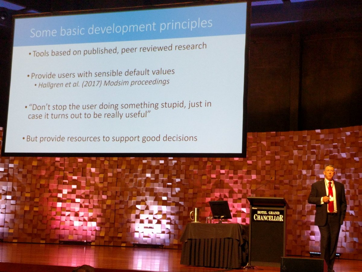 jha_guillaume's tweet photo. Shawn Laffan President's Plenary: @BCCVL valuable for building capacity; not aiming at expert modellers, they already know what they are doing. 
Development principles provide useful support, without trying to stop anything stupid, because might turn out to be useful.
#modsim2017 https://t.co/WXPKAhV8HB