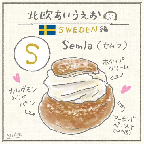 \北欧あいうえお/
「SWEDEN」の「S」
Semla
スウェーデンの伝統菓子。昔はイースター前の断食期間に入る前日の食べ物。年明け〜イースター前までケーキ屋やカフェに並び、この時期は"どこのセムラが一番美味しいか"新聞等で盛り上がります。 私も好きです♡
#北欧あいうえお #スウェーデン  #sweden 