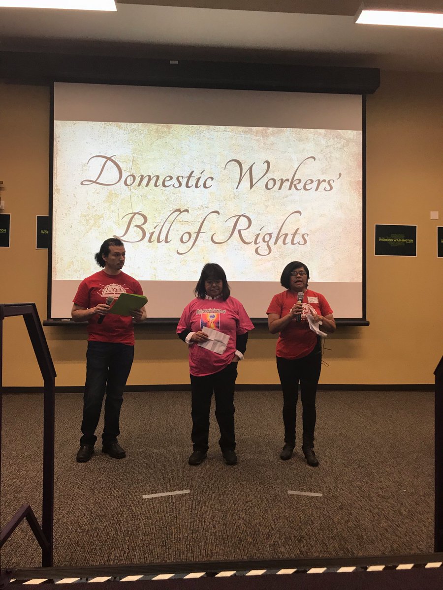 workingwa's tweet image. Maria Duarte, a house cleaner, shares her story at the #SDWA Kick-Off: "When my son was 14 years old he had an accident at school. I was on my way to work and I had to cancel my appts. They told me that didn't work for them. So I lost a day's worth of wages."