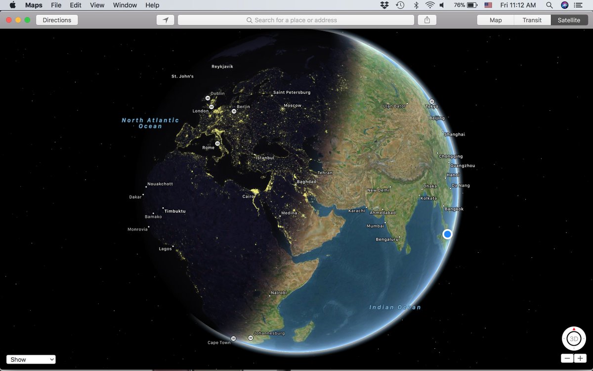 Guan On Twitter Been Using Apple Maps On Macos For A While Just Found Out That Zooming Out In Satellite Mode Shows Real Time Day Night Status And Satellite Imagery On Earth Super Cool