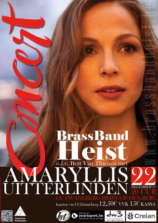 Amaryllis Uitterlinden en Brass Band Heist, vrijdag 22 december om 20.00 uur in CC Zwaneberg Heist. Kaarten zwaneberg.be