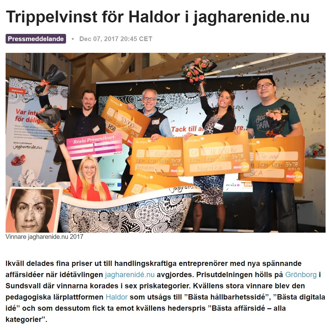 HaldorEdu's tweet photo. Hattrick! 😍

Vi på Haldor är fantastiskt glad för vinsterna i kategorierna Bästa digitala idé, Bästa hållbarhetside och givetvis Bästa affärsidé, alla kategorier.

Tack, tack och tack juryn på Jagharenide och @bizmakerse 

https://t.co/cmST9IH0Hs

#edtech #LärplattformiTeams https://t.co/0PJKHJ84Nz