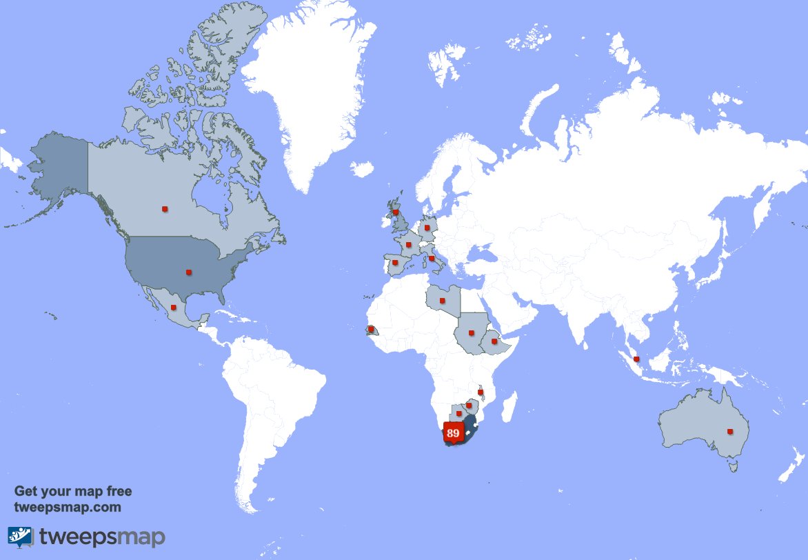 I have 12 new followers from South Africa, and more last week. See tweepsmap.com/!BioParkGauteng