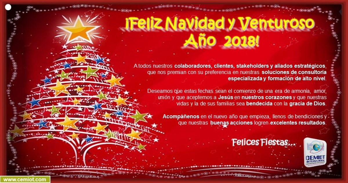 Cemiot's tweet image. Les deseamos una ¡Feliz Navidad y Venturoso año 2018! 
#Colombia #Cartagena #Navidad #Miami #Panamá #ISO9001 #Formación #Consultoría