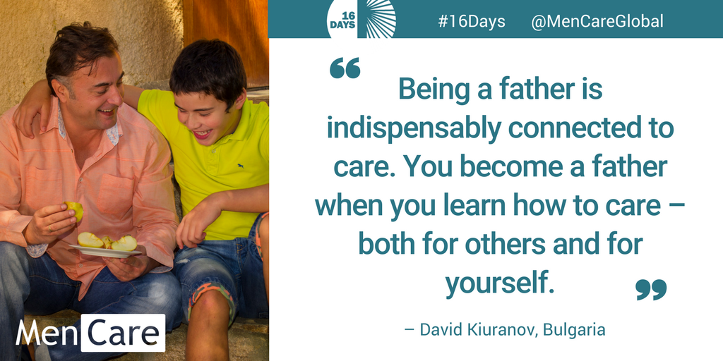 MenCareGlobal's tweet photo. "Being a father is indispensably connected to care." – David Kiuranov, MenCare Bulgaria #16Days https://t.co/SLM1bRYbob