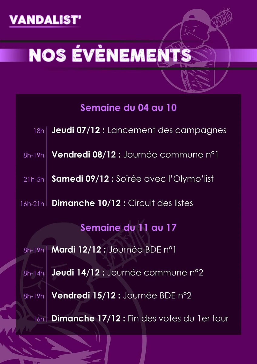Voici le programme de la semaine pour la Vandalist’. Des nouveautés sur le stand
hangar chaque jour ! Et bientôt pas mal de petites surprises… 🥐🏆🎁