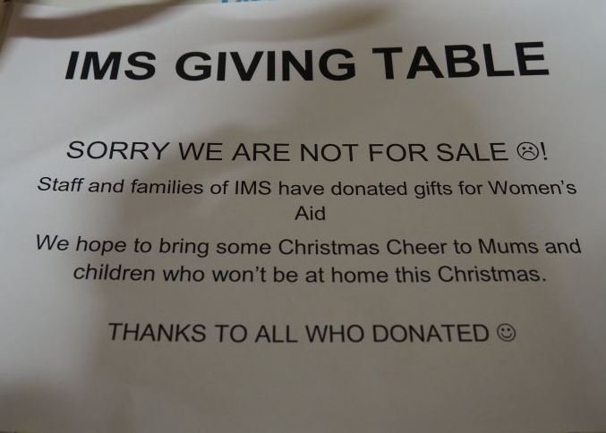 IsobelMair's tweet photo. This year we suggested a Giving Table to donate some gifts for Women's Aid to bring some festive cheer to mums and children who won't be at home this year. A huge thanks to everyone for all your kind donations. #givingtable #christmasfair https://t.co/nNy94wid4c