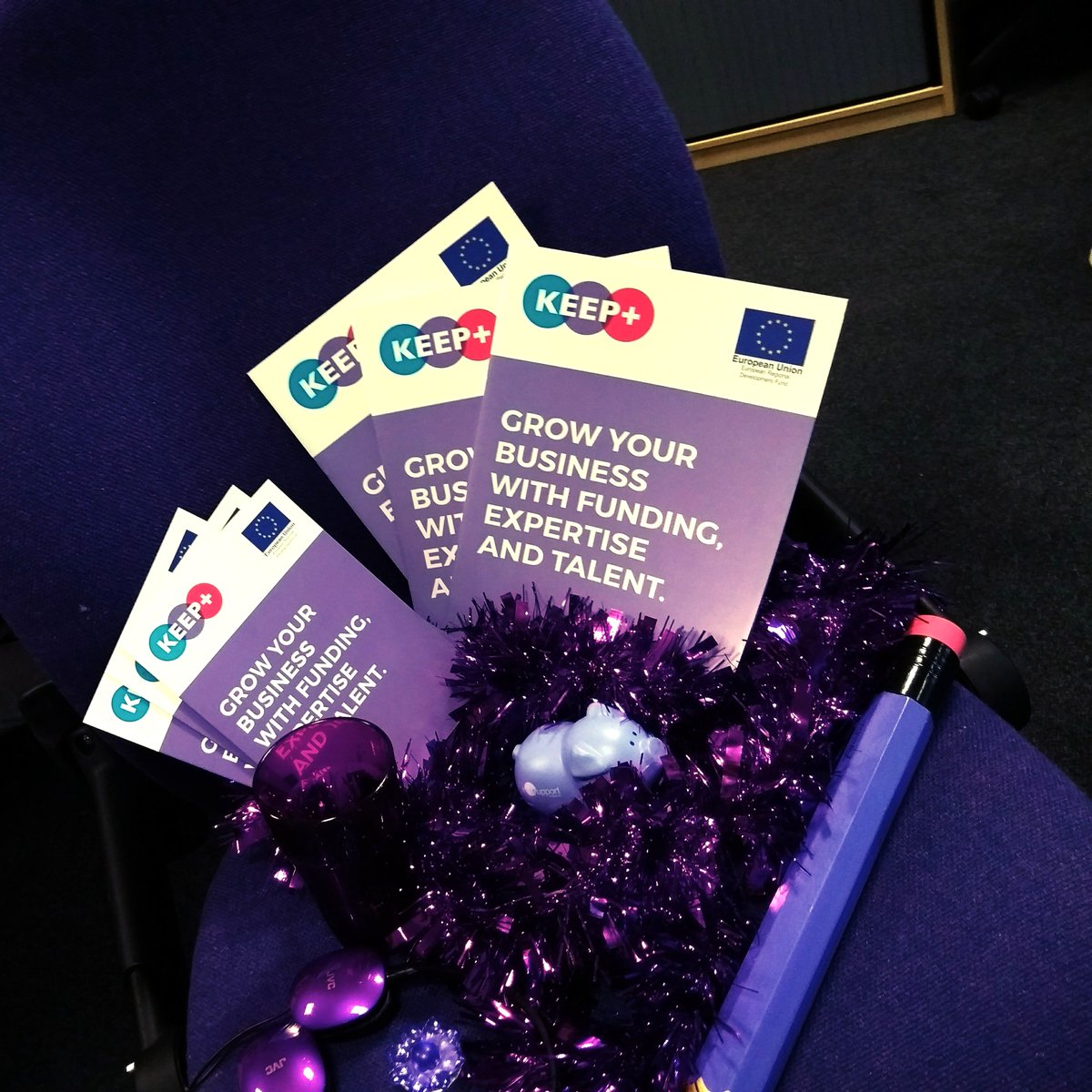 KEEPplus's tweet photo. So #purple has been announced as the #Pantone #colouroftheyear? That's lucky as EVERYTHING at KEEP+ HQ is purple! Here's a little selection of random items gathered from our desks (including furniture!) Much love to @made_tweets  #ERDF #grants #smes #branding #fridayfun https://t.co/2jtAnn8knB