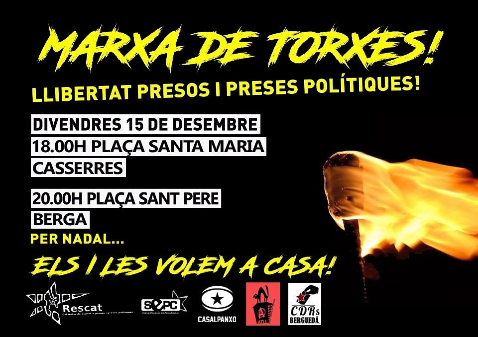 LLIBERTAT

Lola López 
Marina Bernadó 
Quim Forn
Oriol Junqueras
Jordi Sanchez
Jordi Cuixart 

US VOLEM A CASA!
LLIBERTAT PRESOS I PRESES POLÍTIQUES