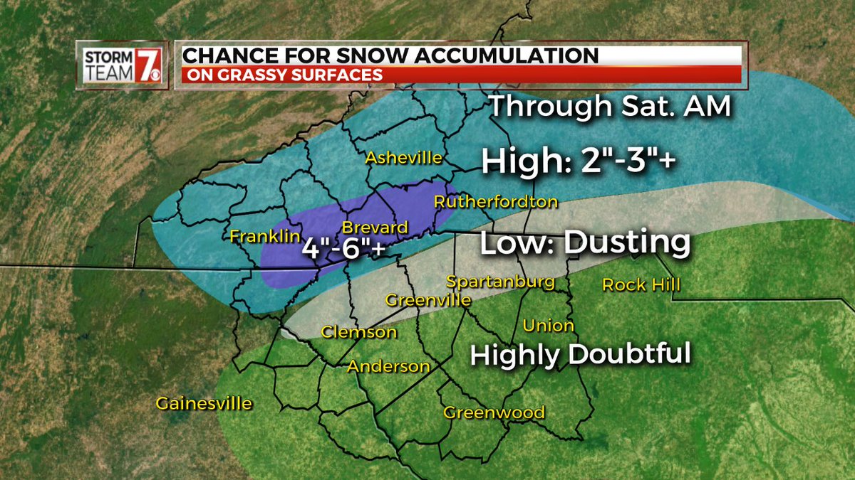 TVAmy's tweet photo. Here is a look at our latest snowfall forecast for the Upstate and mountains! #WSPA7 https://t.co/HDY1DNE1Lr