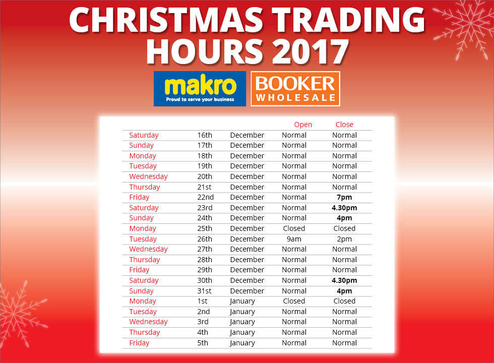 Here are our Christmas #trading hours for 2017.