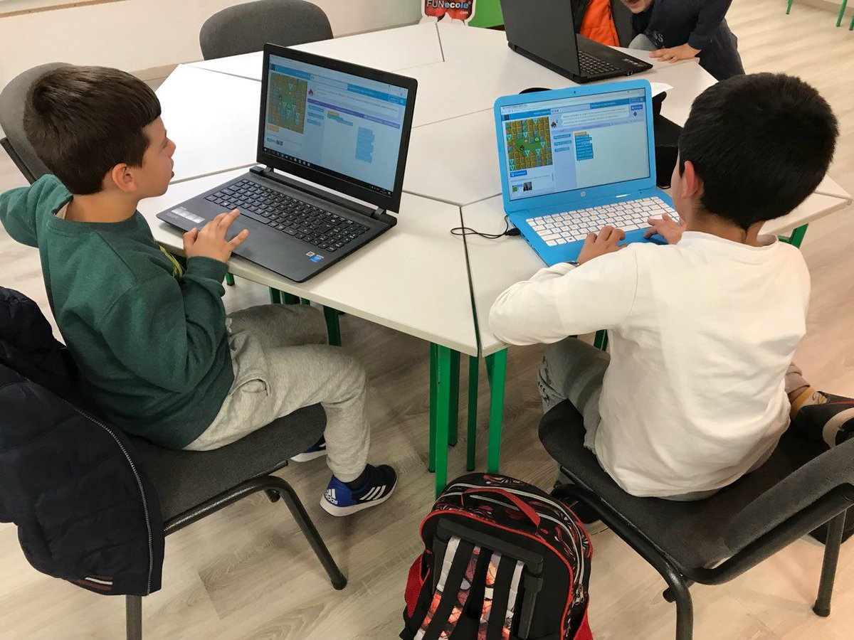 FUNecole's tweet image. Our grade 2 students using coding blocks to complete their #HourOfCode challenge. Well done! #CSEducationWeek #codingtolearn #digiproteam #Cyprus