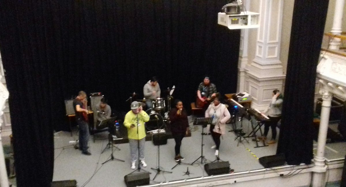 FlawedMonkey's tweet photo. Lucky to be serenaded by this talented bunch of @CreateIndBD HND Music students whilst de-rigging our theatre @BradfordCollege today. #FunkyTech https://t.co/0OauNtQJel