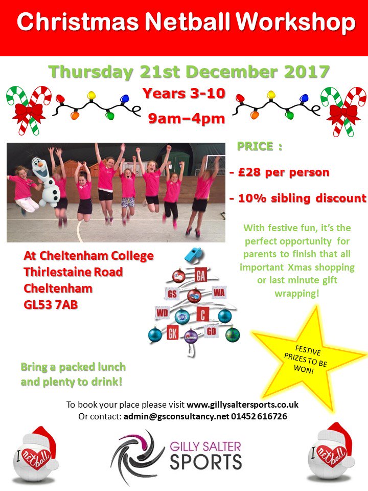 gillysalter's tweet photo. It's beginning to feel a lot like Christmas #Netballworkshop #spacesgoingfast #booksoon https://t.co/9subj5tjKm