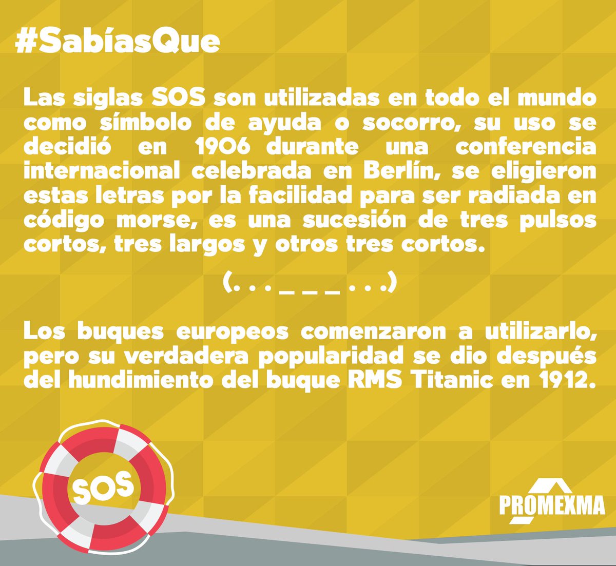 ConstruramaPRO's tweet photo. #SabiasQue el origen de las siglas SOS no significa "envíen socorro" las siglas fueron elegidas por su simplicidad y hoy es reconocida internacionalmente como la señal para solicitar ayuda https://t.co/4t9f0efgjH