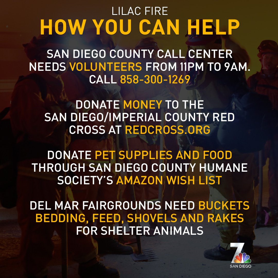 nbcsandiego's tweet photo. The #LilacFire burning in San Diego's North County is far from over. Here's how you can help the community. https://t.co/tpP2lZeuVF https://t.co/VQZZqvBa3t