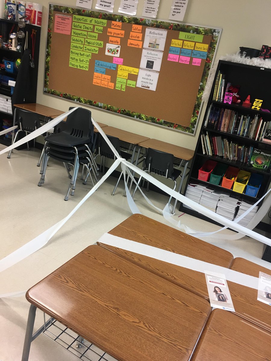 ScienceDiva75's tweet photo. Rule for the day: If you need to use the RR, take some paper with you. lol Tinsel tp'd our classroom last night. #tinsel https://t.co/Ic5YI03Ofh