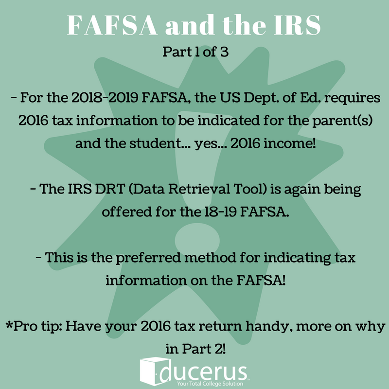 DucerusCarlsbad's tweet photo. Did you know that the #FAFSA can link a parent and a student #TaxReturn directly from the #IRS?! It's true! It's called the IRS DRT and it can be very helpful! Check out our 4th #FinancialAid tip in this month's series! Questions? Reply #AskDucerus for some help. https://t.co/JonCnOomV8