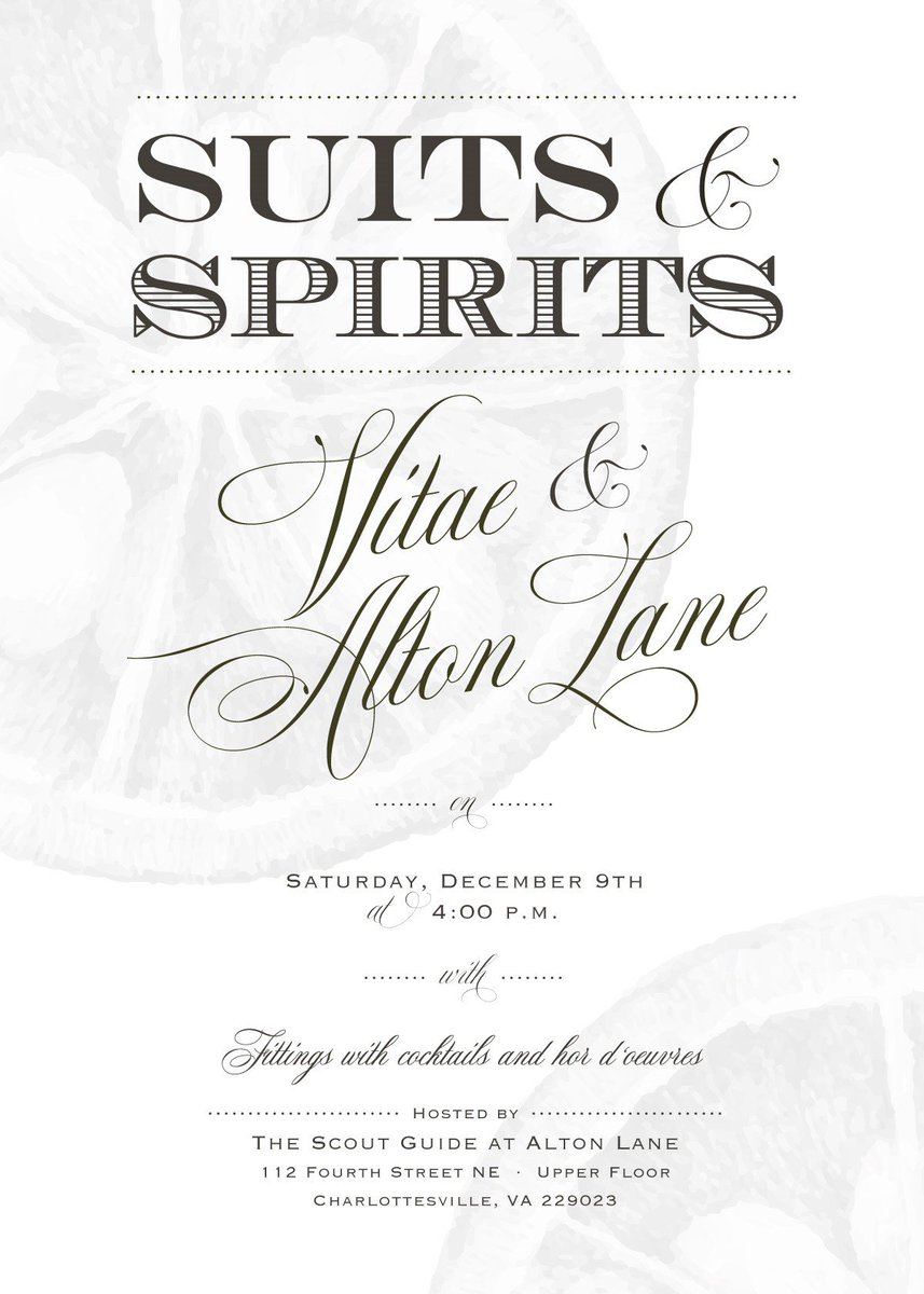 Join us Saturday for Suits & and Spirits with @vitaespirits & @altonlane - come enjoy a drink and check out all that Alton Lane custom apparel offers - 10/9 - 4p #VAspirits #rum #gin #ginilicious #drinklocal #tsgcharlottesville #craftcocktail #craftspirits #whiskey #dapper