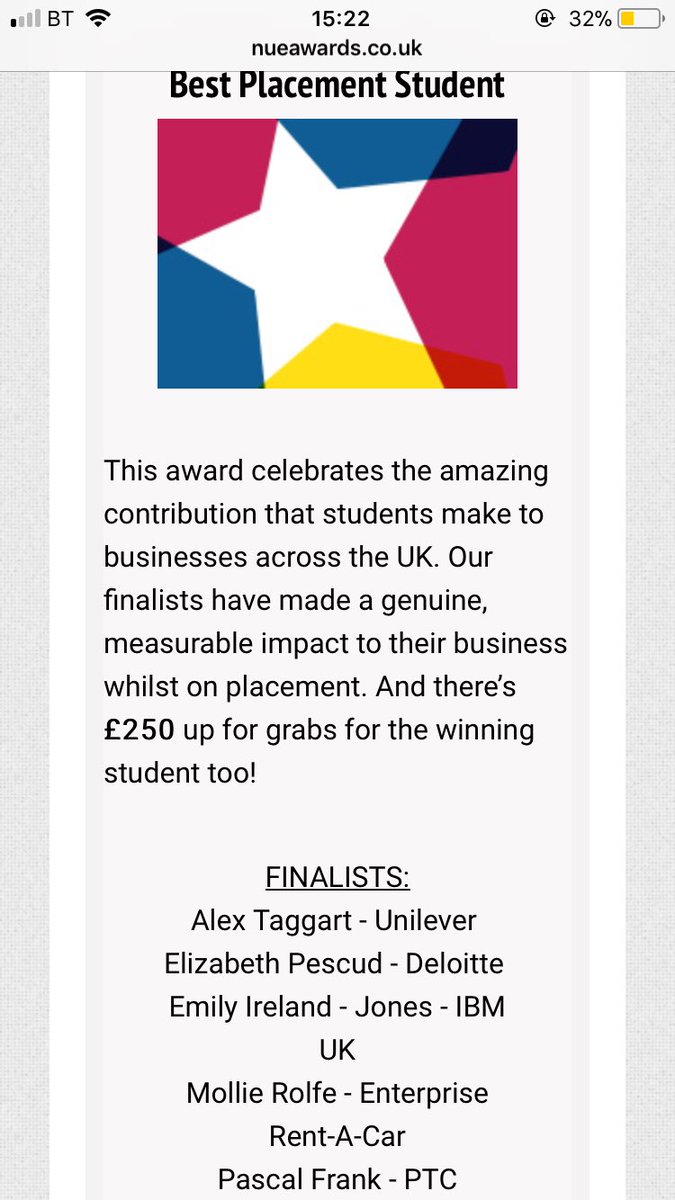 So honoured to be shortlisted for Best Placement Student 2018! 💃🏼 I had the best year working for Enterprise Rent-A-Car🚘💚 #u2dreamteam #u3elite #NUEawards #placements