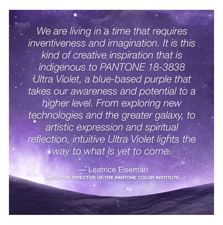 So excited! The 2018 <a href="/pantone/">PANTONE</a> color of the year is Ultra Violet! #myfavoritecolor #pantone #graphicdesigner #creativity #inventive pantone.com/color-of-the-y…