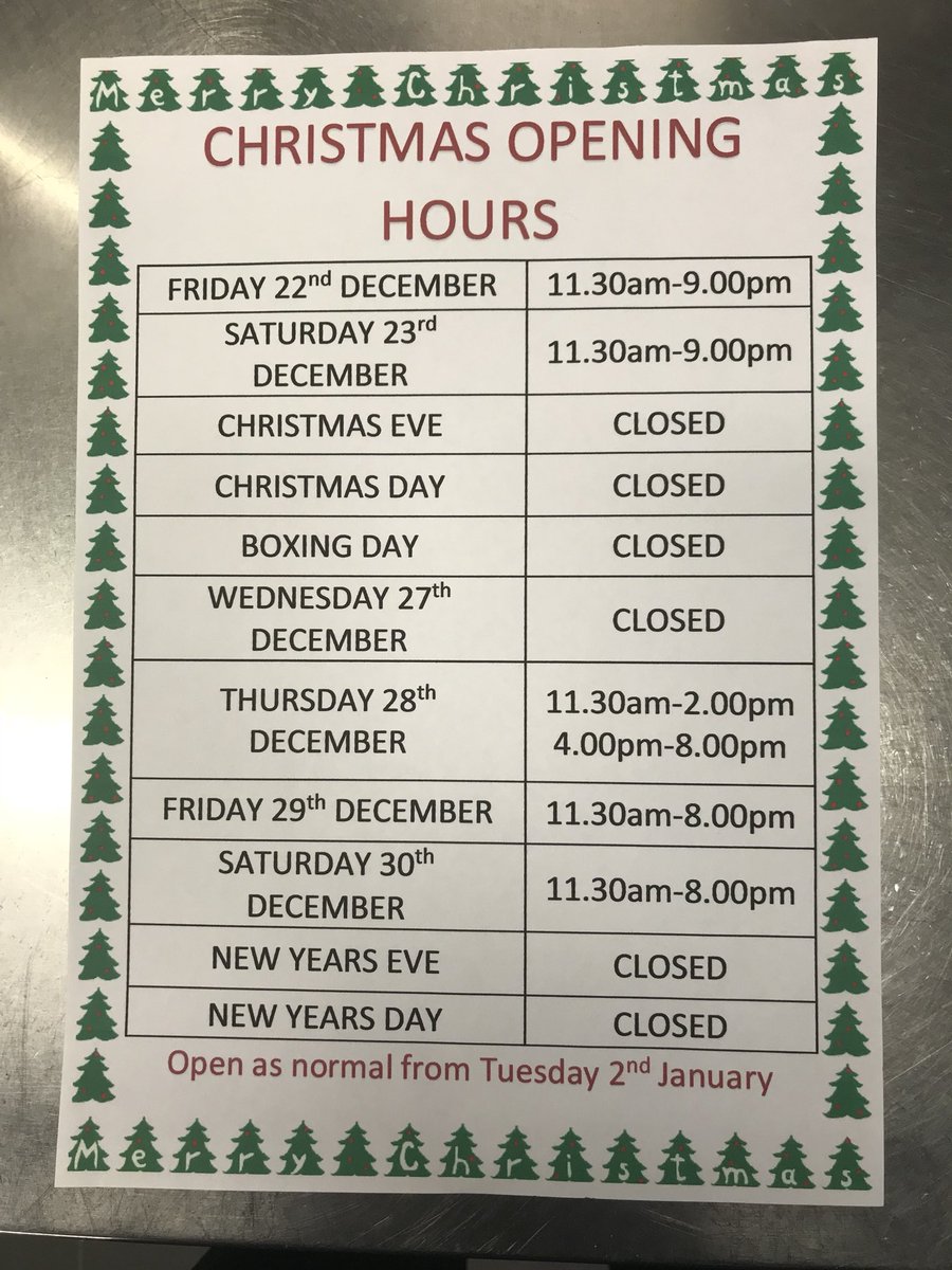 The Jolly Fryer Xmas Opening Hours For Takeaway. #TheJF
