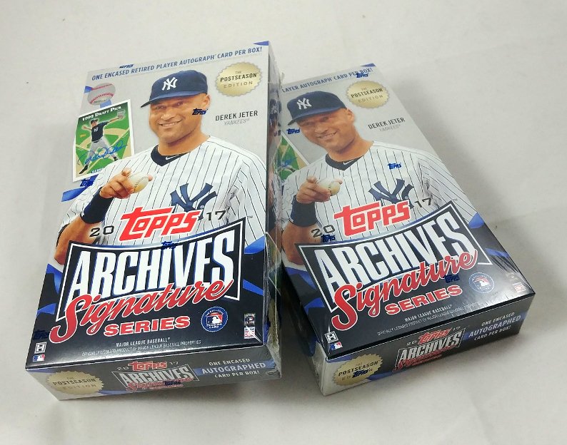 Topps's tweet image. RT + follow for a chance to win one of two boxes of 2017 Topps Archives Signatures Series Postseason Edition. We will pick two random winners to win a box each #Topps20DaysofGA