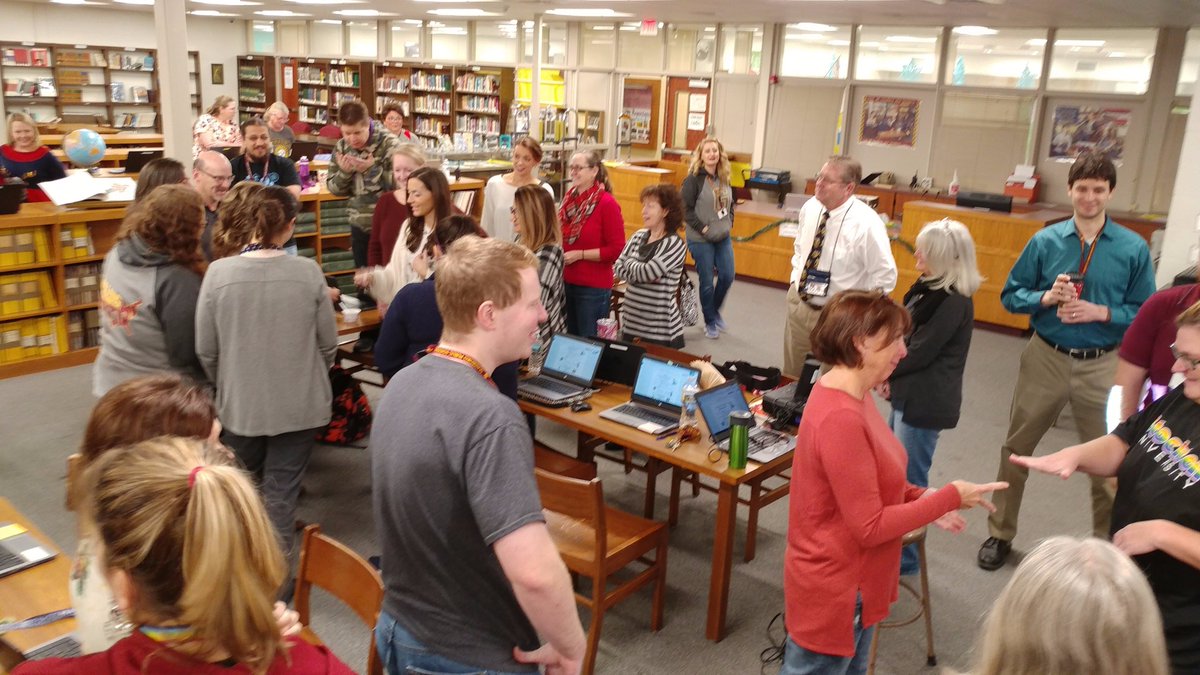 EdcampGlassboro's tweet photo. Super-competitive Rock-Paper-Scissors Battle to kick off Edtech PD at GHS today! #IloveedtechPD #findyourtechzen #GoBulldogs https://t.co/GobBTFdIio