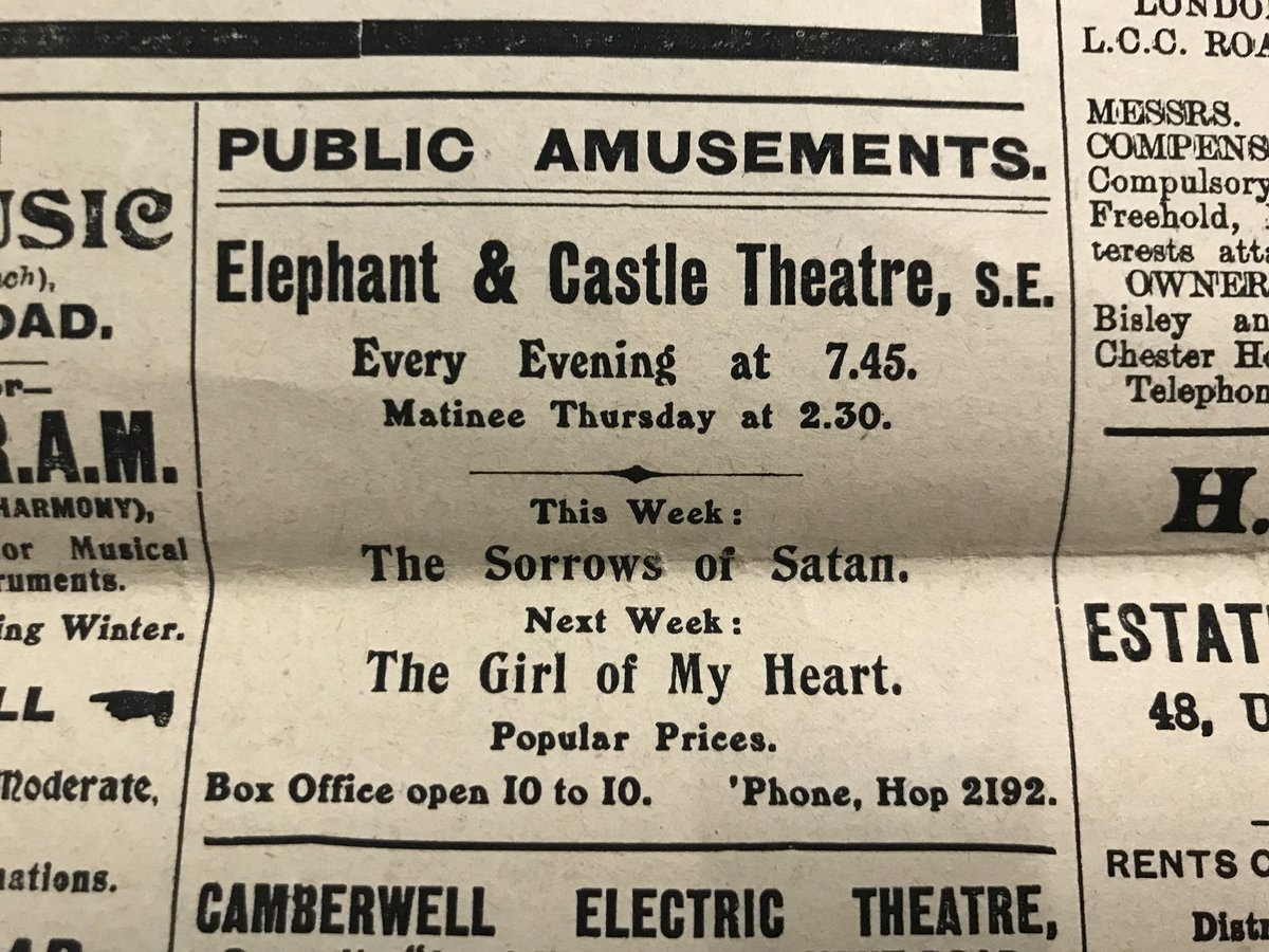 se1's tweet photo. This is what was on at what’s now the Coronet at  the Elephant in May 1910 (cc @ElephantMelo) https://t.co/3g6NPUBZqg