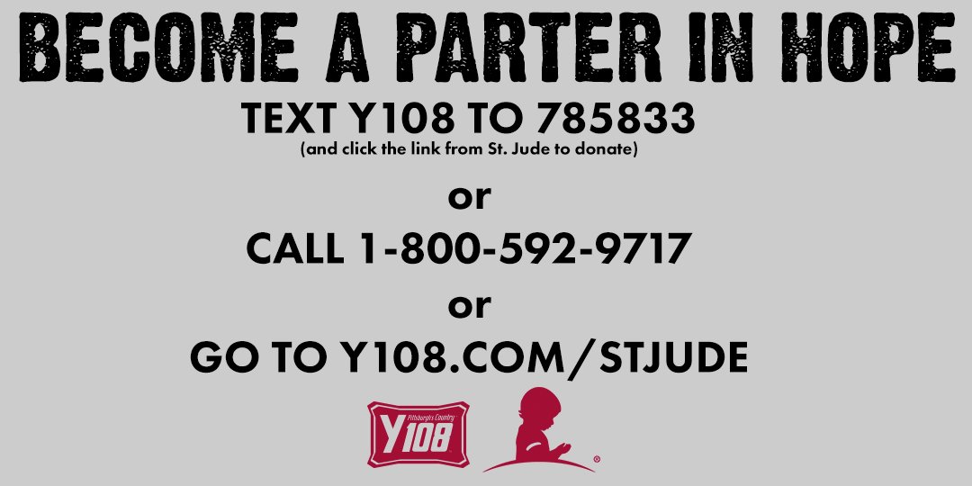 Y108Pittsburgh's tweet image. If you become a Partner in Hope for the kids @StJude this hour, you'll be in the drawing for two tickets to see @ChaseRiceMusic on Saturday, February 3 @Stage_AE! y108.com/stjude