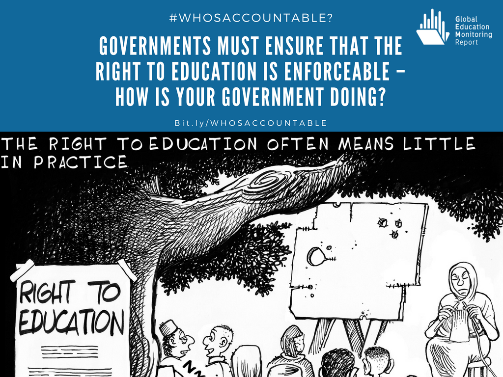 GEMReport's tweet photo. The right to education means NOTHING if we can’t legally claim it when it’s violated. Join our campaign to make the right enforceable in national law. #WhosAccountable https://t.co/i5hFt1HnzZ https://t.co/MGJDDONWww