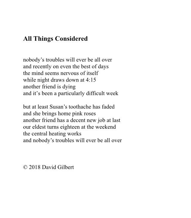 DavidGilbert43's tweet photo. Friday evening poem: All Things Considered 

#poetry https://t.co/sxjI5Ue6A8