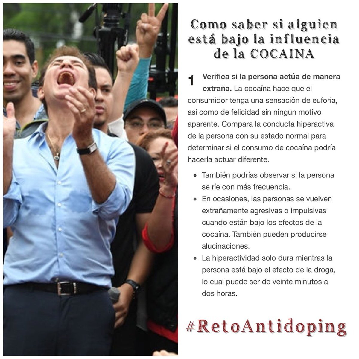 NancyAbidi's tweet photo. @hondudiario Como saber si alguien esta bajo la influencia de la cocaína  #RetoAntidoping https://t.co/eKFiAERCoV