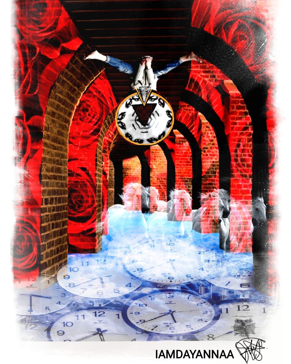 Being Creative! #illustrator #designer #clocks #poster #triangle #redroses #faces #ghosthorse  #tunnel #Archway  #imagination #Conspiracies