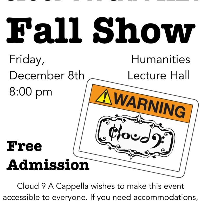 Check us out tonight at 8pm in the Humanities Lecture Hall!