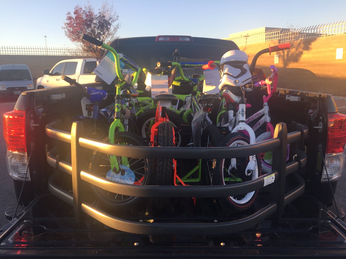 howardstutz's tweet photo. This morning, @GDENOfficial &amp; @PTsEntGrp presented $7,000, more than 200 bicycles and 10 truckloads of toys to @chetbuchanan for his annual #KLUCToyDrive Our team members and guests contributed to the effort. #PTs #SierraGold #SGBar #SeanPatricks https://t.co/ALvSJXEhgG