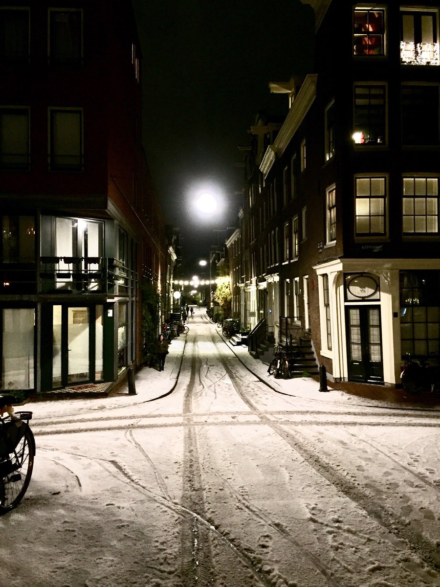 The first snow of the year in #amsterdam #happy